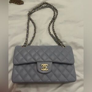 CHANEL Gray Quilted Shoulder Bag